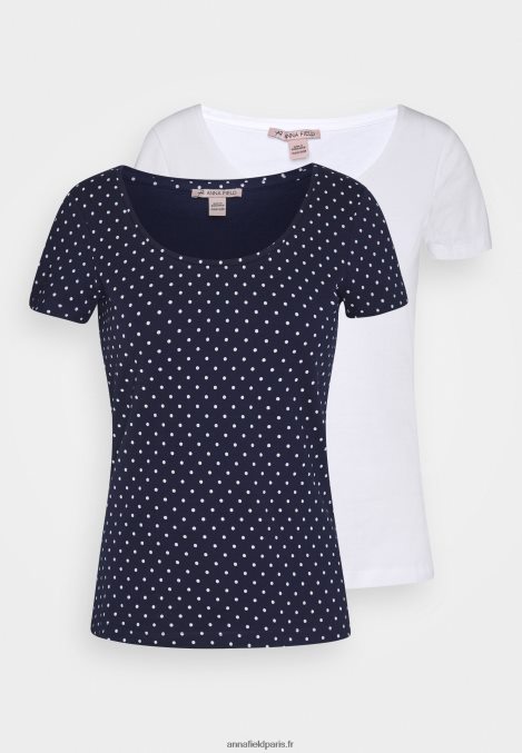 femmes 2er pack t-shirt imprimé bleu marine/blanc 006BT329 Anna Field - Image 1