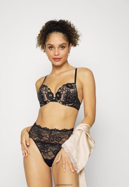 femmes 5pp string taille haute en dentelle noir 006BT969 Anna Field