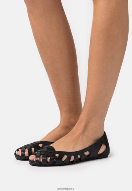 femmes ballerines peeptoe en cuir noir 006BT2148 Anna Field