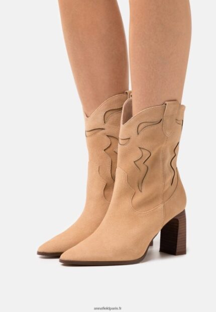 femmes bottine cowboy/biker cuir beige 006BT2052 Anna Field