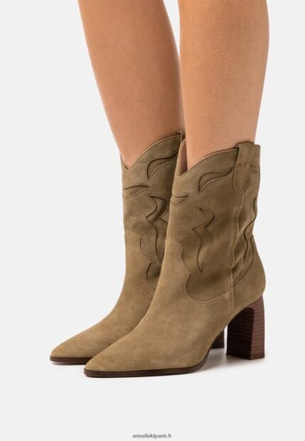femmes bottine cowboy/biker cuir kaki 006BT2051 Anna Field