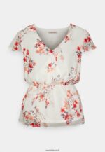 femmes chemisier à ceinture en mousseline de soie blanc/rouge 006BT691 Anna Field