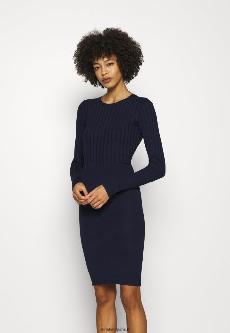 femmes_crew_ausschnitt_ripp_top_bodycon_mini_srickkleid_robe_droite_bleu_fonce_006bt205_anna_field.jpg femmes crew ausschnitt ripp top bodycon mini srickkleid robe droite bleu foncé 006BT205 Anna Field - Image 1