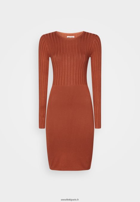 femmes crew ausschnitt ripp top bodycon mini srickkleid robe droite marron 006BT202 Anna Field - Image 1