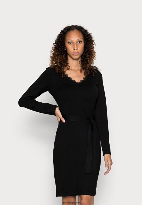 femmes empiècement en dentelle décolleté en V robe ample robe pull noir 006BT227 Anna Field - Image 1
