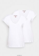 femmes Lot de 2 t-shirts basiques basiques à col en V et épaules tombantes blanc/blanc 006BT297 Anna Field - Image 4