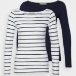 femmes Lot de 2 tops manches longues blanc/bleu marine 006BT587 Anna Field