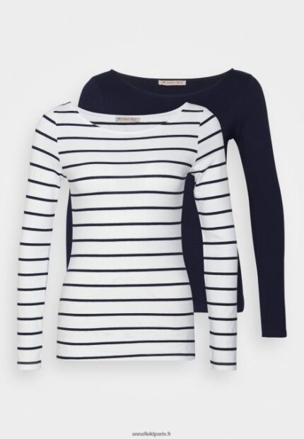 femmes Lot de 2 tops manches longues blanc/bleu marine 006BT587 Anna Field
