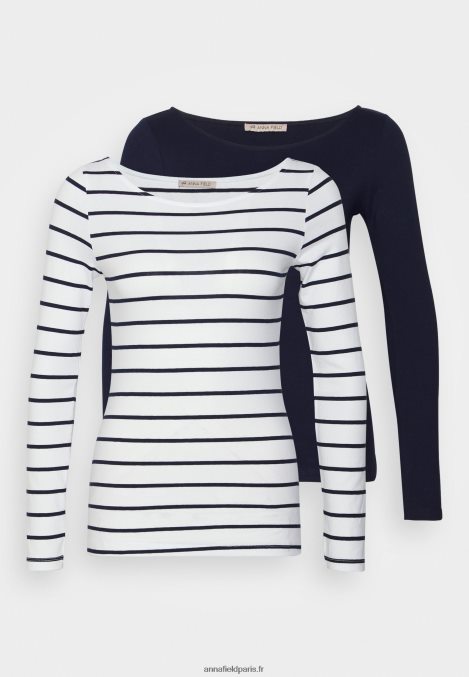 femmes Lot de 2 tops manches longues blanc/bleu marine 006BT587 Anna Field - Image 1