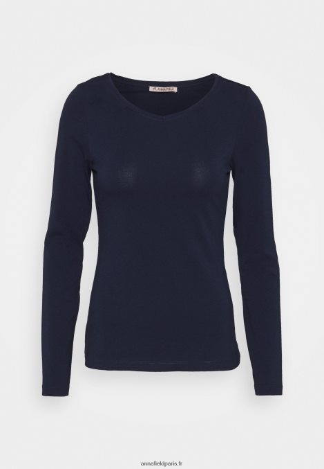 femmes Lot de 2 tops manches longues bleu foncé/gris clair chiné 006BT522 Anna Field - Image 2