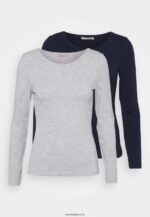femmes Lot de 2 tops manches longues bleu foncé/gris clair chiné 006BT522 Anna Field