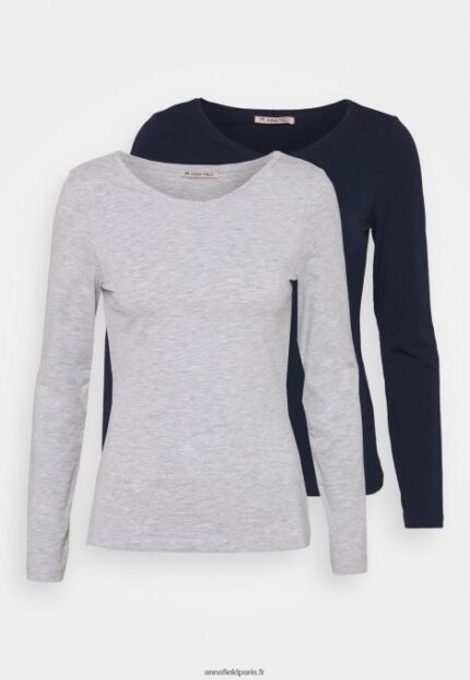 femmes Lot de 2 tops manches longues bleu foncé/gris clair chiné 006BT522 Anna Field