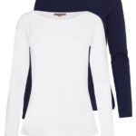 femmes Lot de 2 tops manches longues bleu maritime/blanc 006BT539 Anna Field