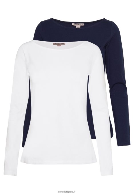 femmes Lot de 2 tops manches longues bleu maritime/blanc 006BT539 Anna Field - Image 1