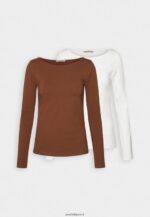 femmes Lot de 2 tops manches longues marron/blanc 006BT584 Anna Field - Image 5