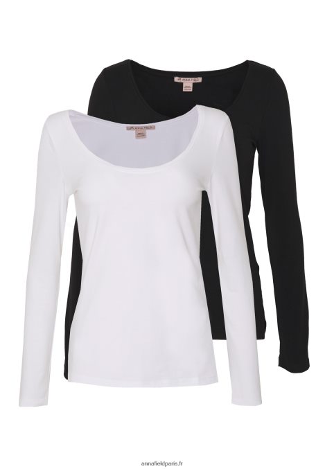 femmes Lot de 2 tops manches longues noir/blanc 006BT513 Anna Field - Image 1