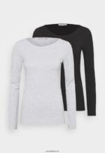 femmes Lot de 2 tops manches longues noir/gris chiné 006BT525 Anna Field