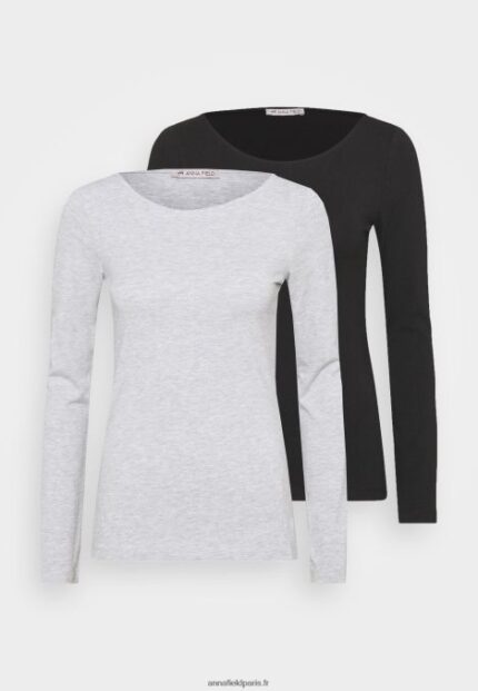 femmes Lot de 2 tops manches longues noir/gris chiné 006BT525 Anna Field