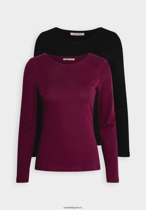 femmes Lot de 2 tops manches longues rouge foncé/noir 006BT589 Anna Field - Image 5