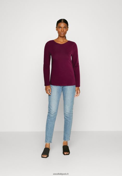 femmes Lot de 2 tops manches longues rouge foncé/noir 006BT589 Anna Field - Image 1
