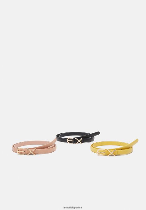 femmes Lot de 3 ceintures noir/or rose/jaune moutarde 006BT2750 Anna Field - Image 1