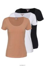 femmes Lot de 3 t-shirts basiques blanc/camel/noir 006BT380 Anna Field