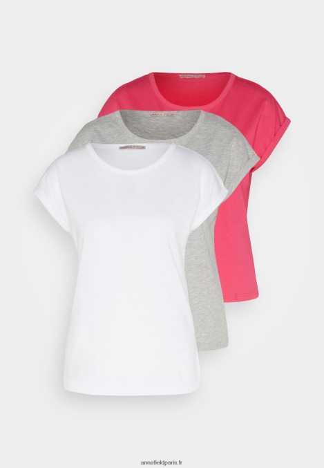 femmes Lot de 3 t-shirts basiques blanc/gris clair chiné 006BT344 Anna Field - Image 7