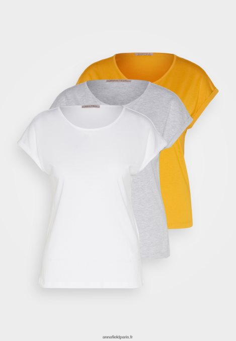 femmes Lot de 3 t-shirts basiques blanc/gris clair chiné/jaune foncé 006BT308 Anna Field - Image 7