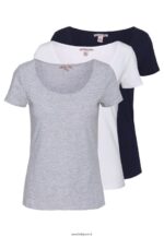 femmes Lot de 3 t-shirts basiques blanc/marine/gris clair chiné 006BT271 Anna Field
