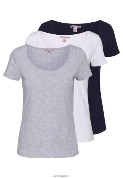 femmes Lot de 3 t-shirts basiques blanc/marine/gris clair chiné 006BT271 Anna Field