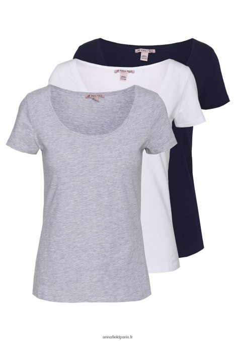 femmes Lot de 3 t-shirts basiques blanc/marine/gris clair chiné 006BT271 Anna Field - Image 1