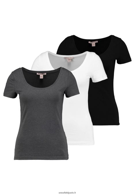 femmes Lot de 3 t-shirts basiques blanc/noir/gris foncé 006BT312 Anna Field - Image 4