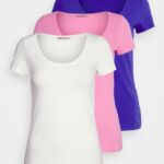femmes Lot de 3 t-shirts basiques bleu foncé/rose/blanc cassé 006BT335 Anna Field