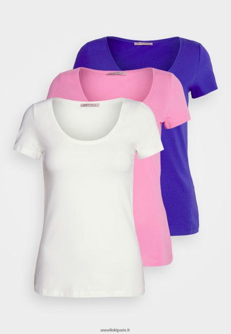 femmes Lot de 3 t-shirts basiques bleu foncé/rose/blanc cassé 006BT335 Anna Field - Image 1