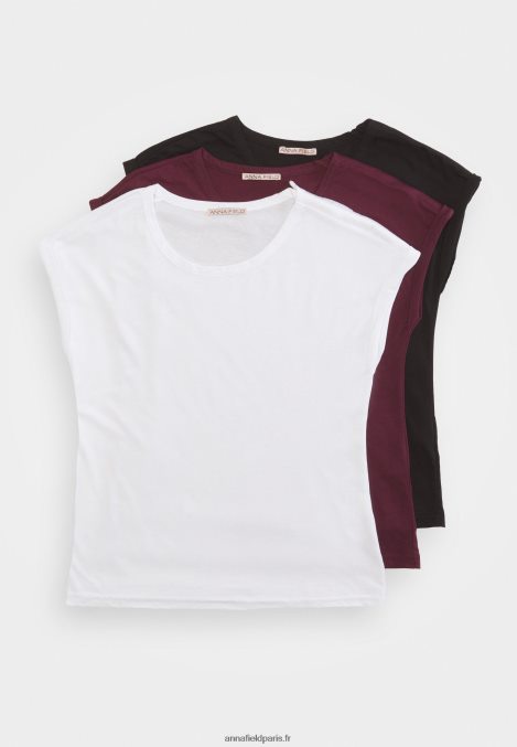 femmes Lot de 3 t-shirts basiques rouge foncé/blanc/noir 006BT352 Anna Field - Image 12