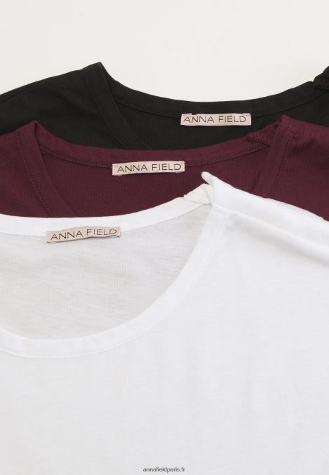 femmes Lot de 3 t-shirts basiques rouge foncé/blanc/noir 006BT352 Anna Field - Image 13
