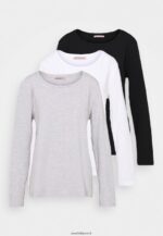 femmes Lot de 3 tops manches longues noir/blanc/gris clair chiné 006BT543 Anna Field - Image 6
