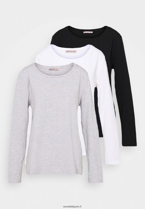 femmes Lot de 3 tops manches longues noir/blanc/gris clair chiné 006BT543 Anna Field - Image 6