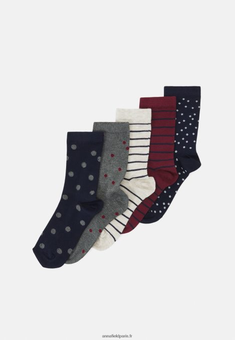 femmes Lot de 5 chaussettes bleu foncé/rouge foncé 006BT1149 Anna Field - Image 1