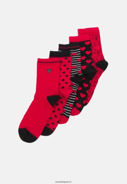 femmes Lot de 5 chaussettes rouge/noir 006BT1151 Anna Field