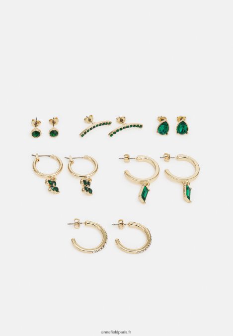 femmes Lot de 6 boucles d'oreilles vert/doré 006BT2659 Anna Field - Image 1