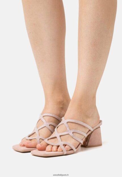 femmes mules à talon en cuir rose clair 006BT1885 Anna Field