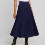 femmes plisse jupe trapèze midi jupe trapèze bleu maritime 006BT783 Anna Field