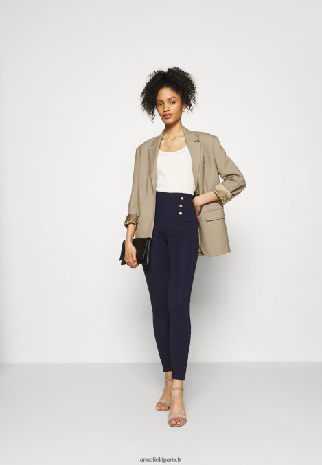 femmes punto leggings avec bouton détail leggings pantalon bleu foncé 006BT654 Anna Field - Image 2