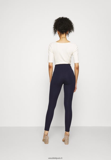 femmes punto leggings avec bouton détail leggings pantalon bleu foncé 006BT654 Anna Field - Image 3