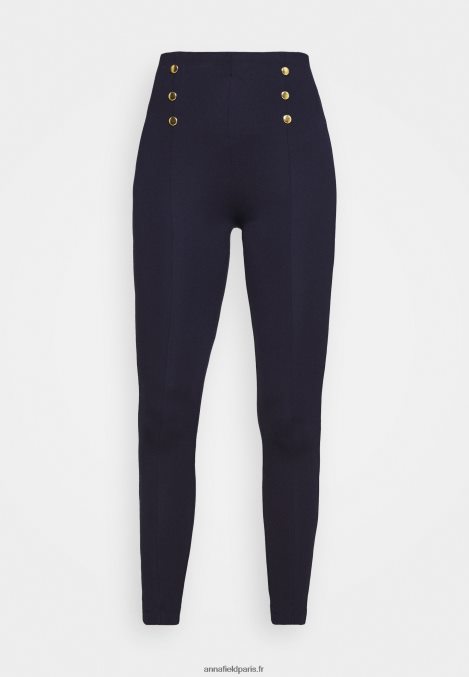 femmes punto leggings avec bouton détail leggings pantalon bleu foncé 006BT654 Anna Field - Image 5