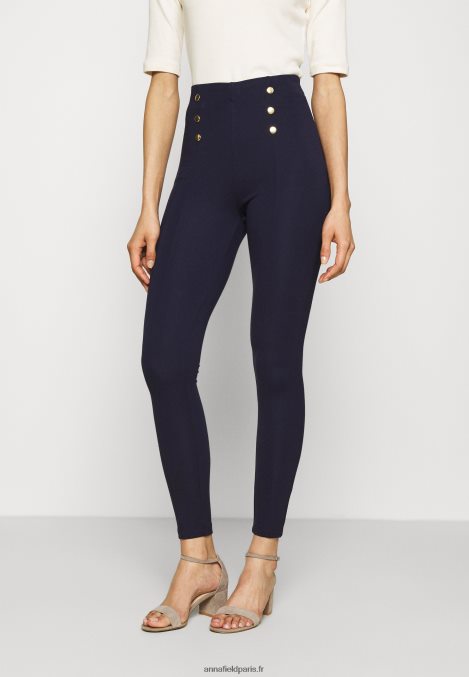 femmes punto leggings avec bouton détail leggings pantalon bleu foncé 006BT654 Anna Field - Image 1