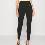 femmes punto leggings avec bouton détail leggings pantalon noir 006BT652 Anna Field