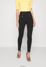 femmes punto leggings avec bouton détail leggings pantalon noir 006BT652 Anna Field