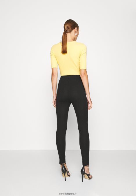 femmes punto leggings avec bouton détail leggings pantalon noir 006BT652 Anna Field - Image 3